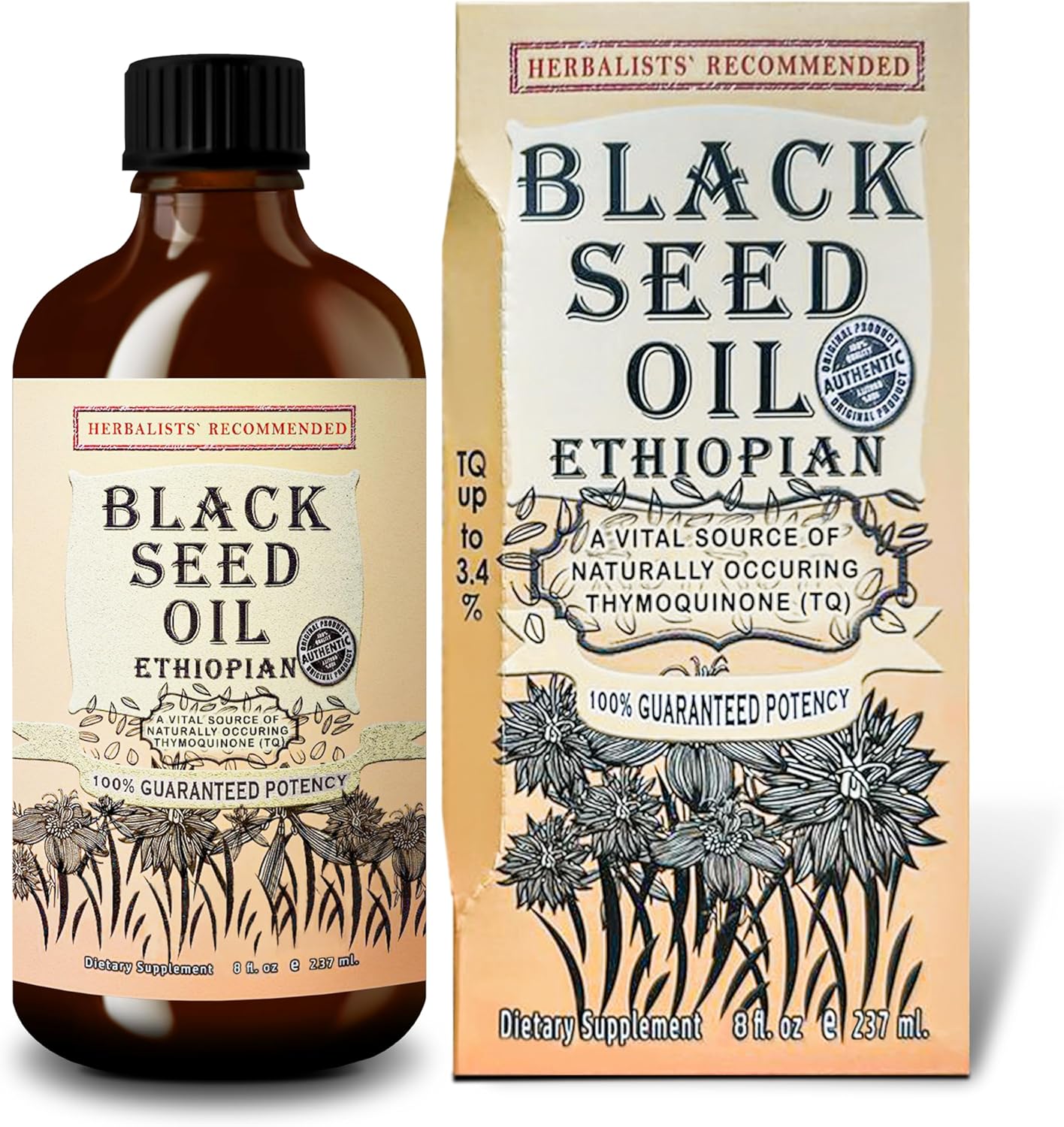 Black Seed Oil 8 oz - Cold Pressed Ethiopian Black Cumin Nigella Sativa, 3X Thymoquinone, 100% Pure & Organic Liquid in Glass Bottle - Supports Immune, Hair, and Skin Health
