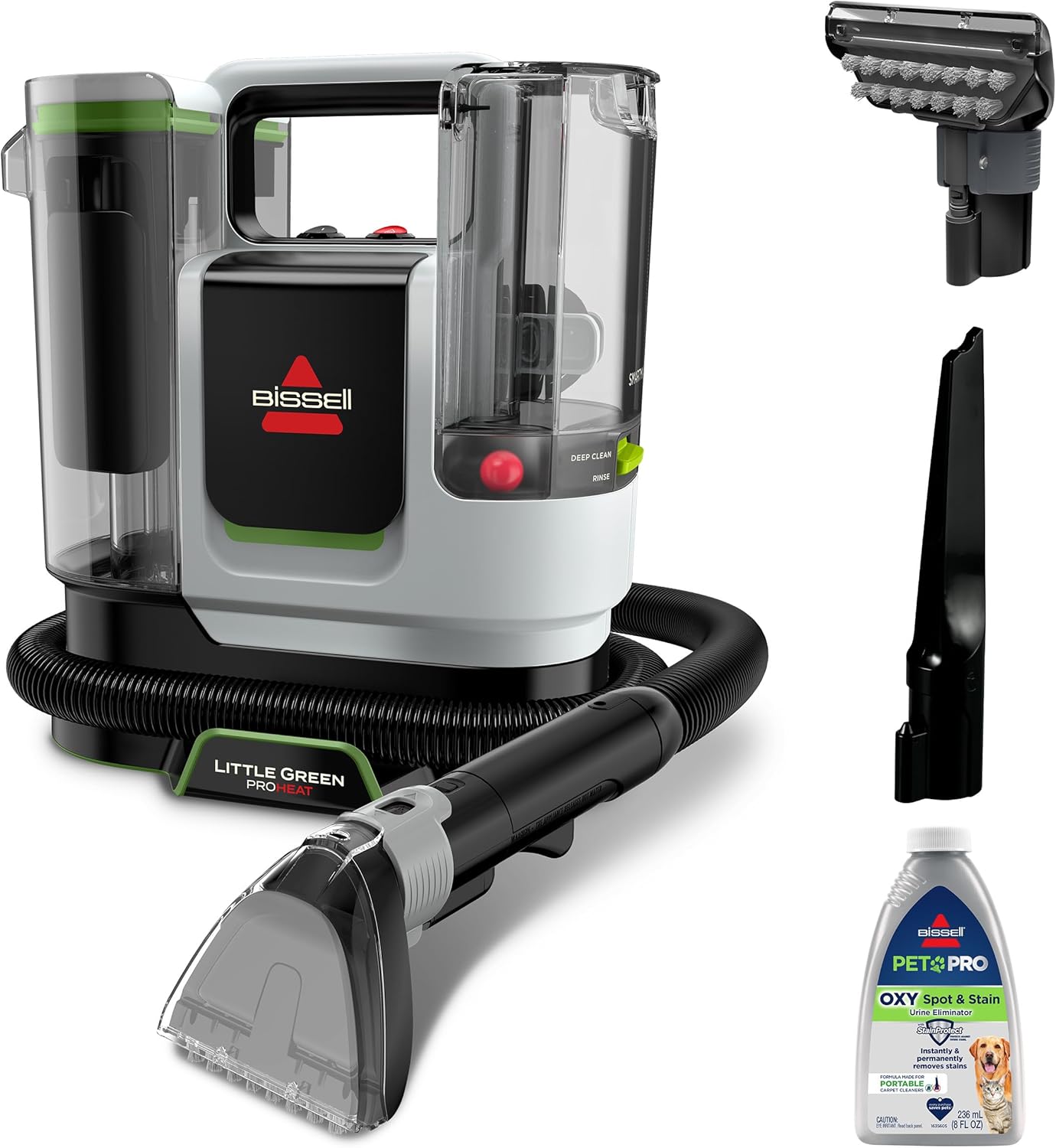 BISSELL Little Green ProHeat SmartMix, Portable Deep Cleaner, Self-Cleaning Tough Stain Tool and Specialized Pet Hair Removal Tool Included, 3935