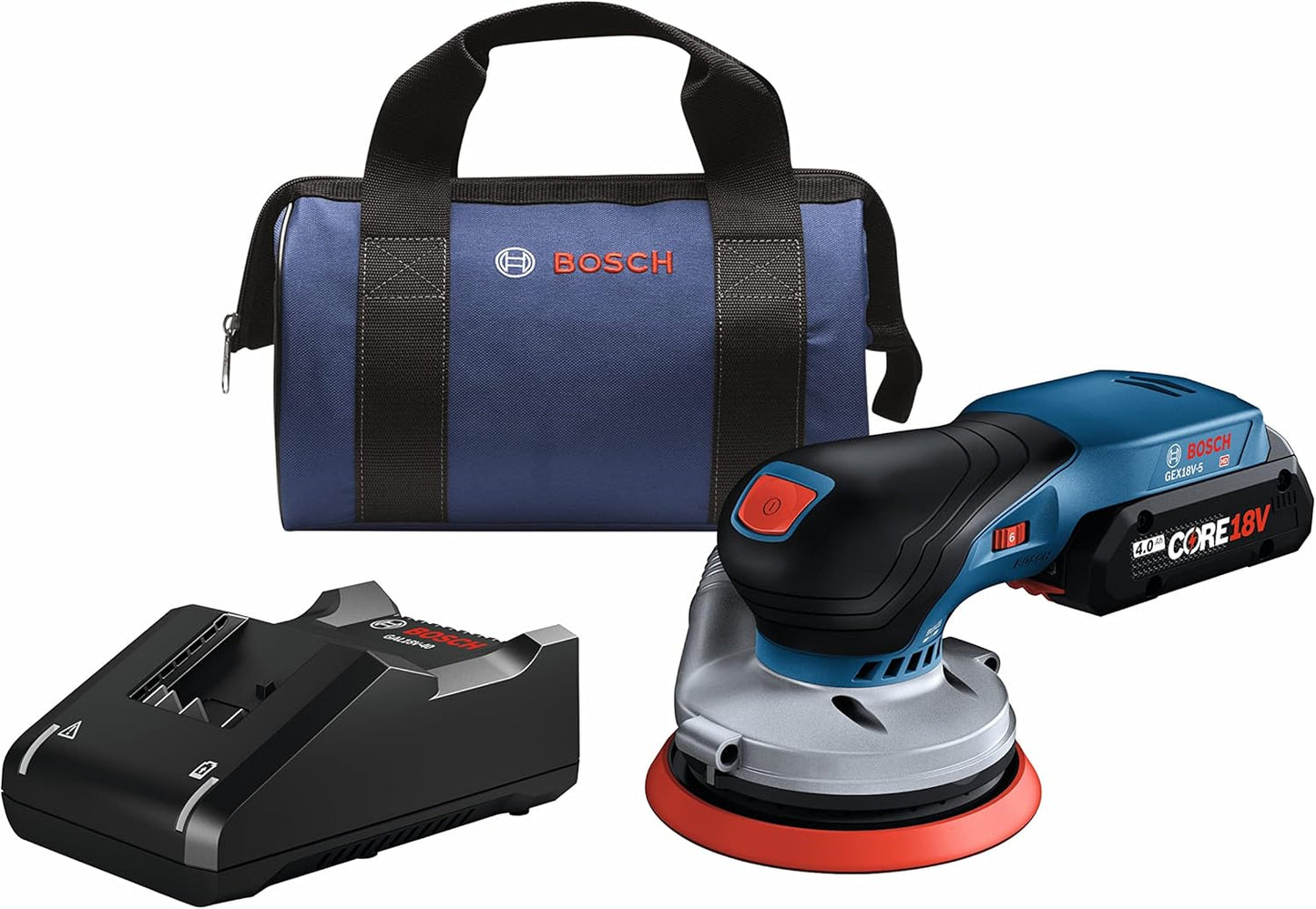 Bosch GEX18V-5B15 18V Brushless 5-Inch Random Orbit Sander Kit with 4.0Ah Battery and Mobile Dust Collection Plus Vacuum Hose Attachment Option (Renewed)