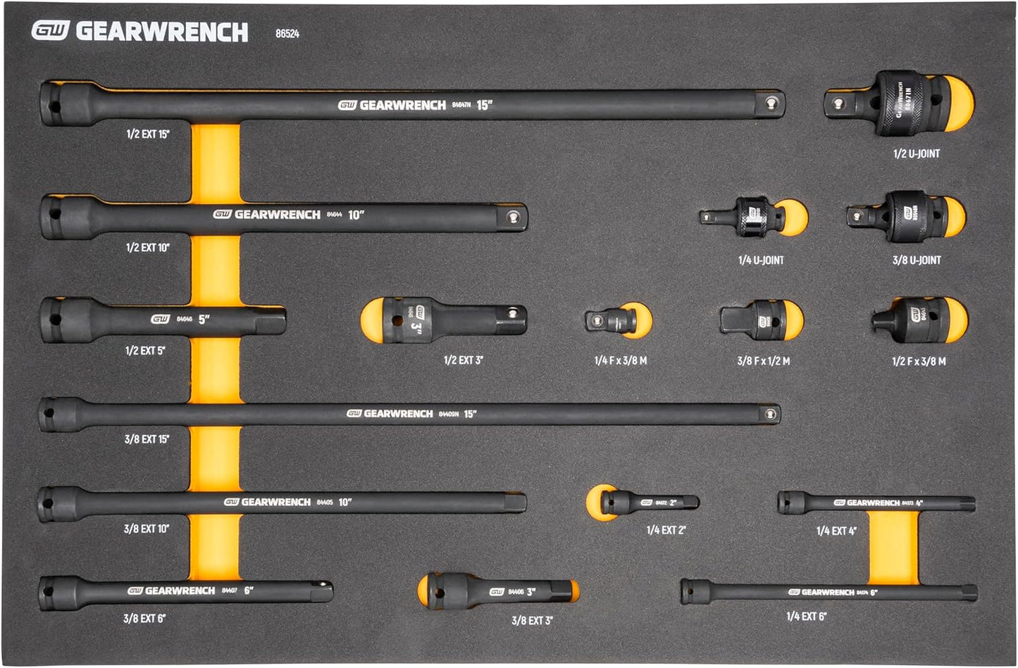GEARWRENCH 17 Piece 1/4", 3/8", 1/2" Impact Drive Tool Accessories Set with EVA Foam Tray - 86524