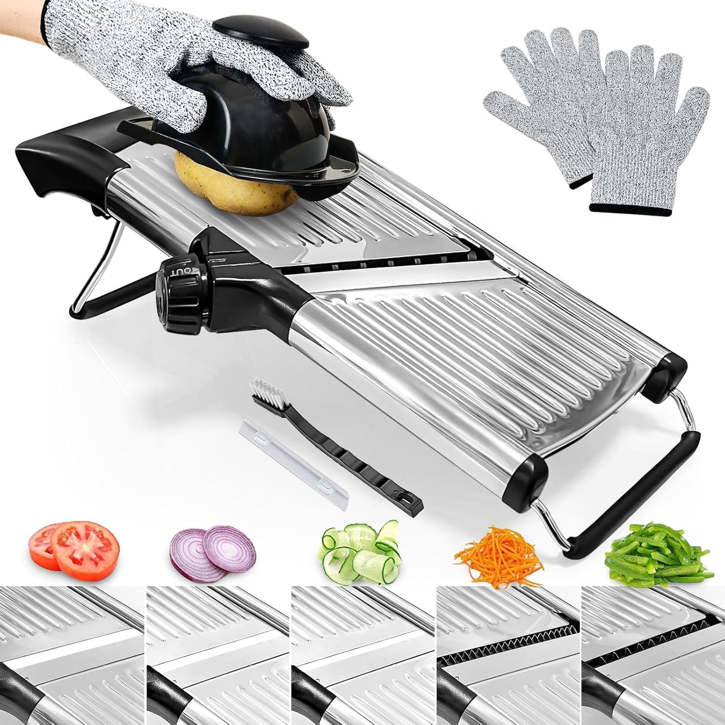 Mandoline Slicer,Mandoline Food Slicer for Kitchen,Mandolin,Vegetable Chopper,Vegtable Slicer,Adjustable Stainless Steel Veggie Onion Tomato Julienne Cutter with Cut-1 Pair Cut-Resistant Gloves