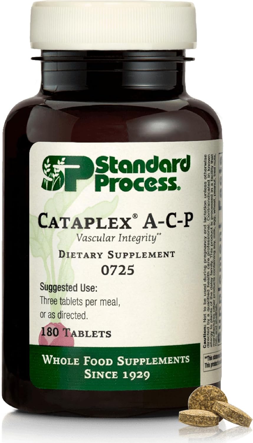 Standard Process Inc. Cataplex A-C-P Heart Health,Gum Health,Immune Support,Vascular Supplement with Vitamin C,Magnesium Citrate,Nutritional Yeast,Vitamin A,Reishi Mushroom Powder - 180 Tablets
