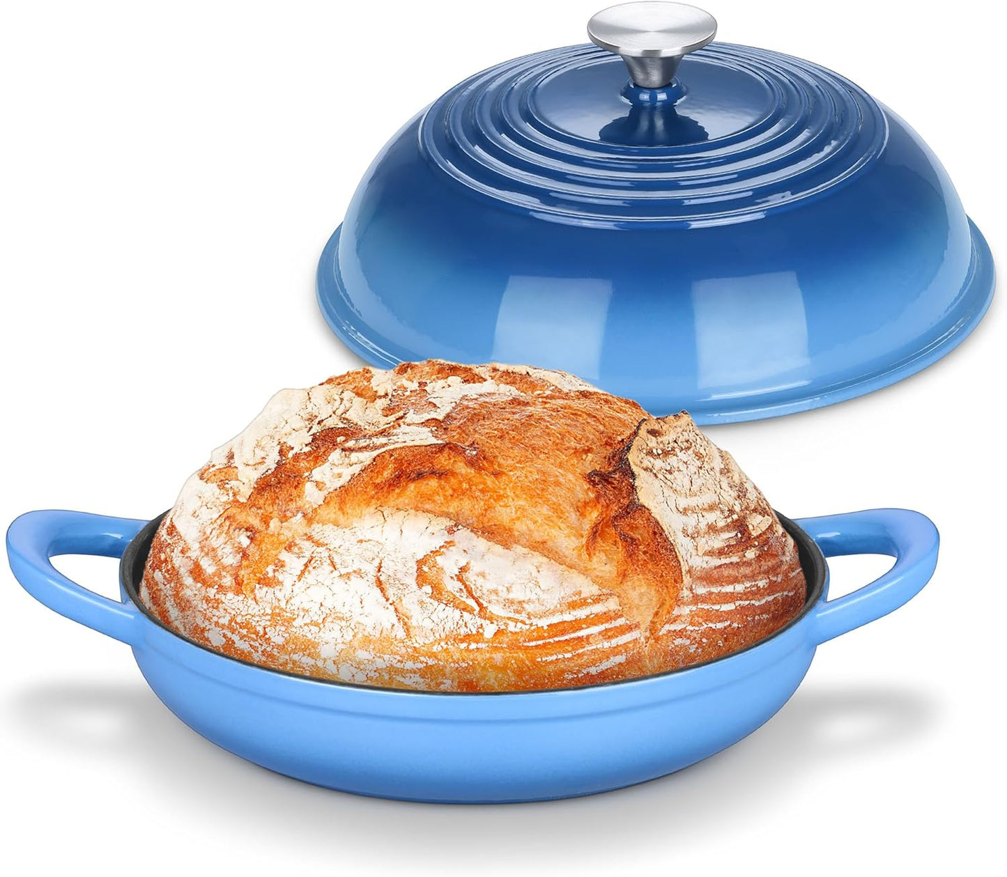 Bread Dutch Oven for Sourdough Baking (5.5 QT), Joyfair Enameled Cast Iron Dutch Oven Pot with Lid, Sourdough Bread Pan with Heavy Duty Dual Handles, Non-Stick & Even Heat, Oven-safe up to 500°F, Blue