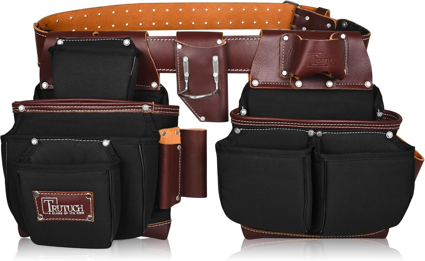 TRUTUCH Nylon and Leather Tool Belt | Framing Tool Bags | Nylon Tool Pouch | Carpenter Tool Belts | Construction | Framers | Electrician Tool Belt (Black)