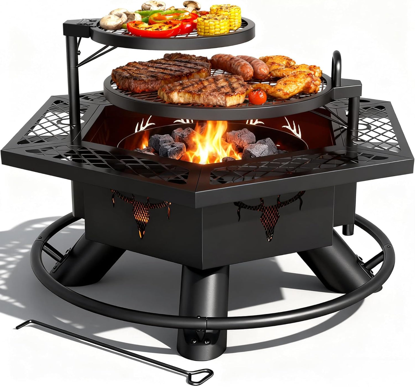 BALI OUTDOORS Fire Pit with BBQ, Outdoor Fire Pit for Wood Burning, Patio Firepits for Outside with Grill