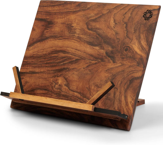 TILISMA Wooden Cook Book Stand – Handmade Walnut Book Holder for Reading Hands Free – Cookbook Stand for Kitchen Counter – Recipe Holder – Reading Accessories for Kitchen – Cookbook in Ipad and Tablet
