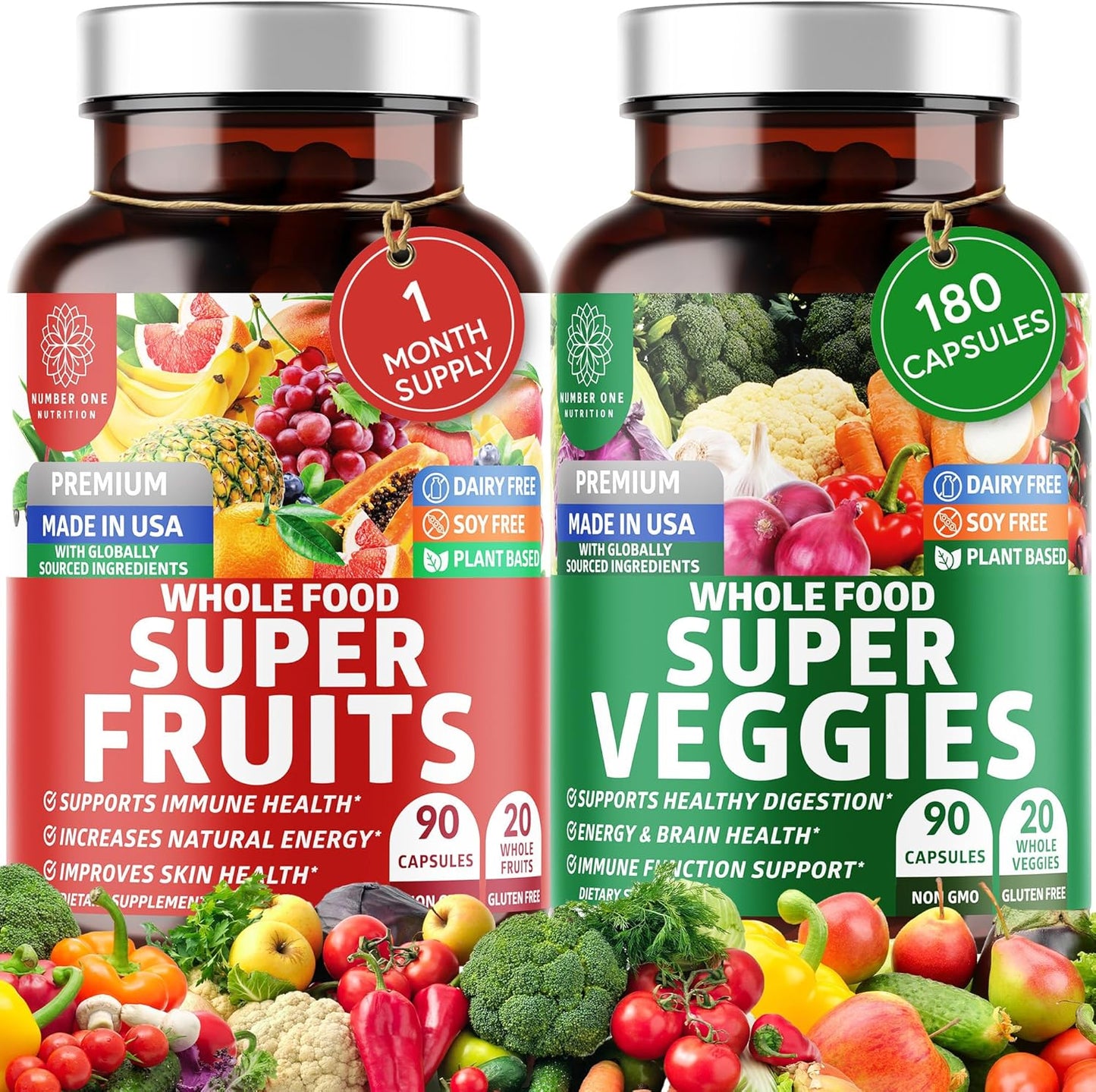 N1N Premium Super Fruits & Veggies Supplement, 180 Caps, Whole Food & Natural Superfood for Women, Men & Kids - Packed with Aloe Vera, Vitamins & Minerals
