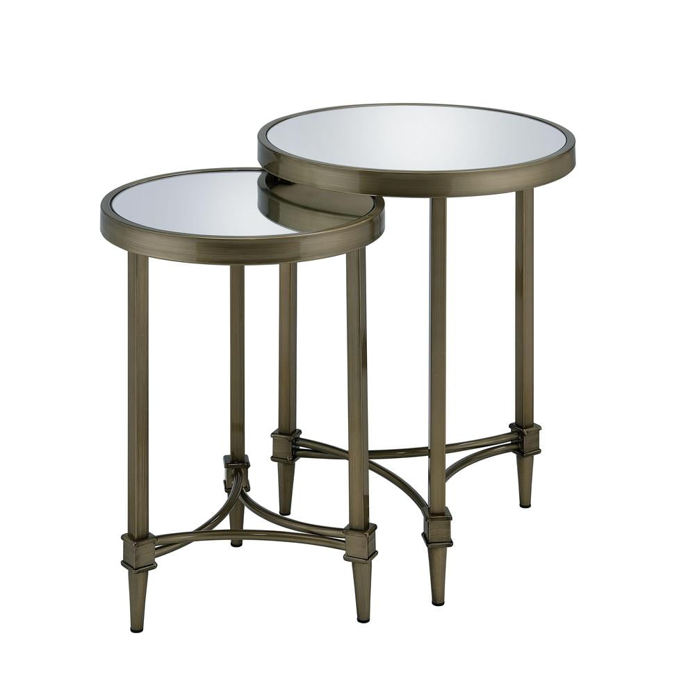 Acme Furniture Aditya Nesting End Table, Mirror & Antique Brass Finish