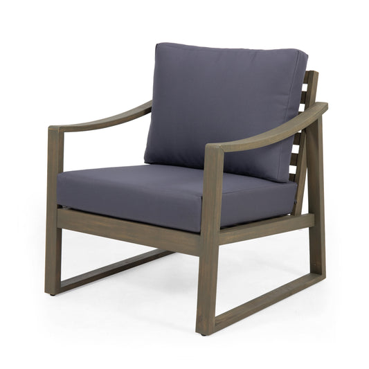 Barclay Acacia Wood Outdoor Club Chair with Cushion, Gray and Dark Gray