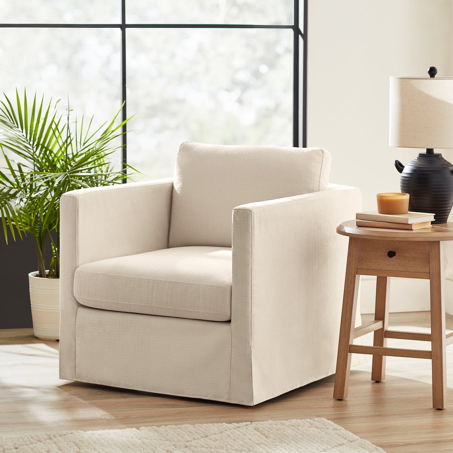 Better Homes & Gardens Waylen Swivel Accent Chair, by Dave & Jenny Marrs, Cream