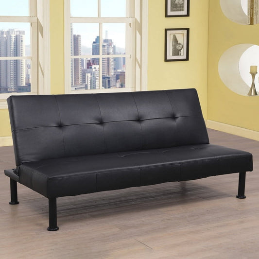 Convertible Futon Sofa Bed Leather Loveseat Adjustable Sleeper Sofa Couch for Living Room Small Apartment,Black