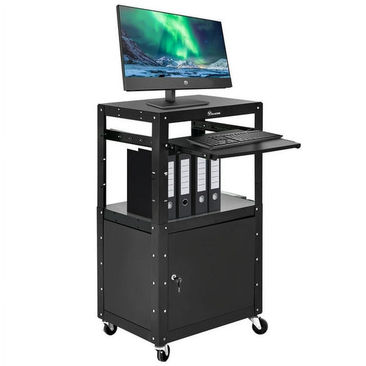 Dextrus AV Presentation Cart Stand for Video Projector, TV, Printers, Metal Rolling Storage Cart with Adjustable Shelves, 16.4ft Cord, Black