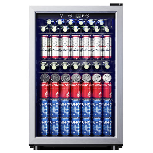 EUHOMY 145 Can Beverage Refrigerator and Mine Cooler with Glass Door with Adjustable Shelves