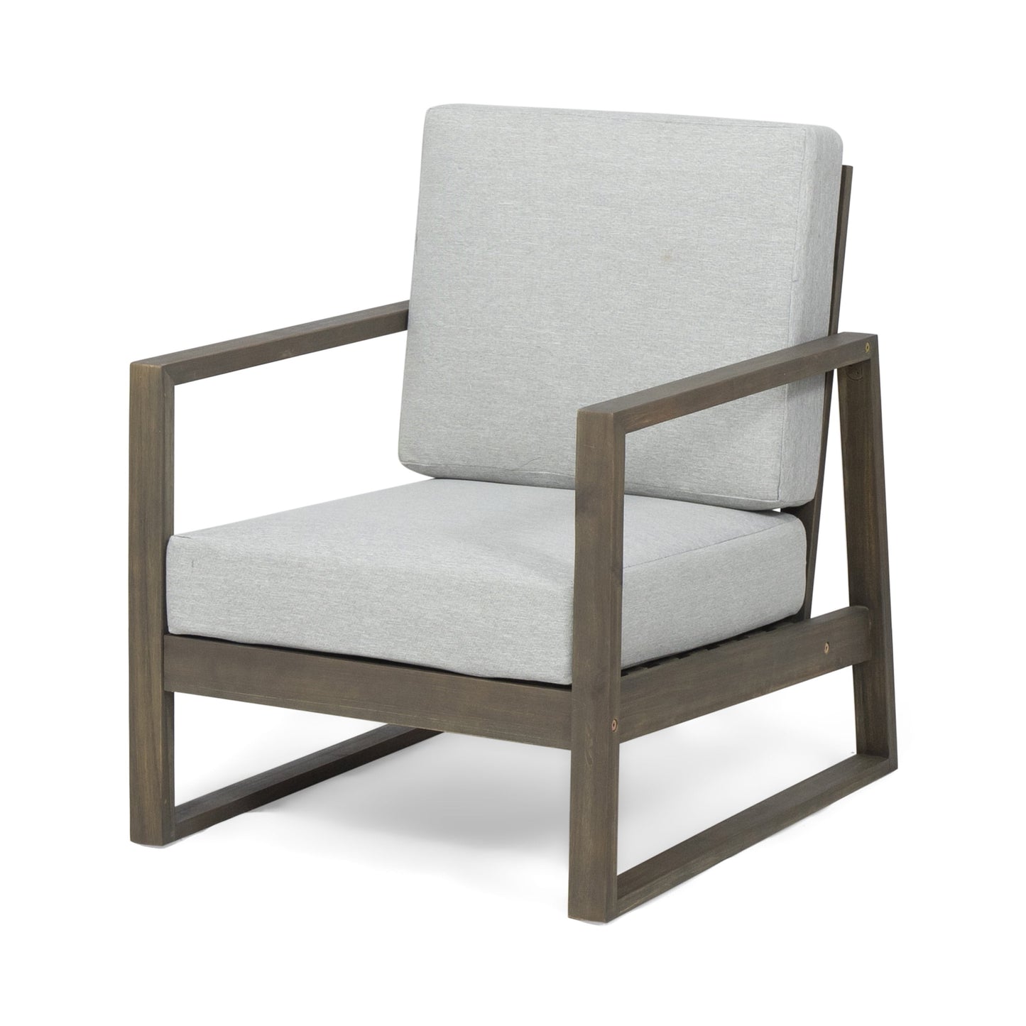 Eclipse Acacia Wood Outdoor Club Chair with Cushion, Gray and Light Gray