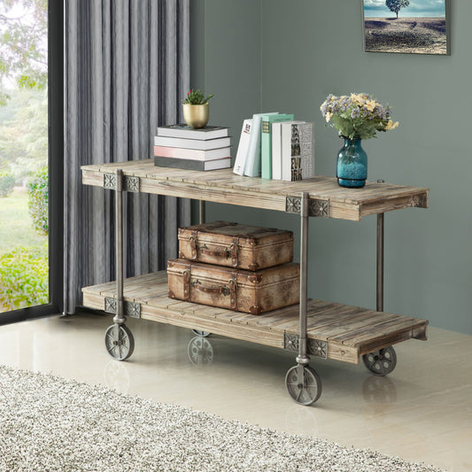 FirsTime & Co. Natural Oxford Factory Cart Console Table, Farmhouse, Weathered, Rectangular, Wood, 50 x 21.5 x 30 in
