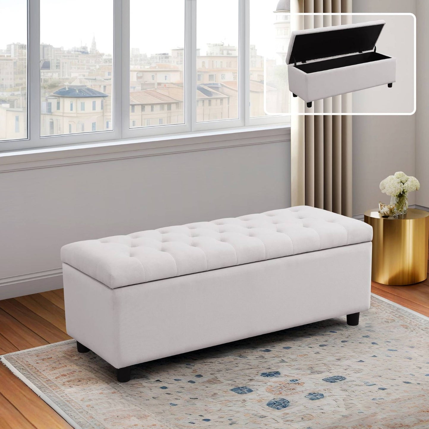 Folding Storage Ottoman Bench, End of Bed Bench, Storage Chest for Living Room, Bedroom, Entryway, Light Grey