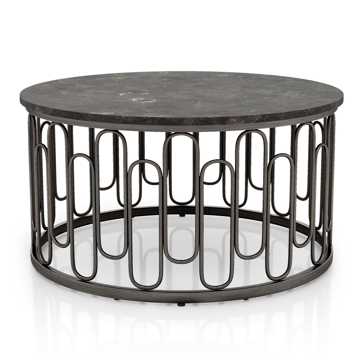 Furniture of America Saz Metal Stone Top Coffee Table, Black