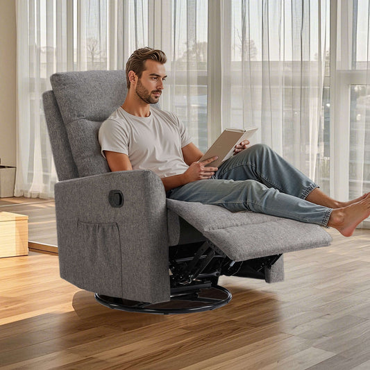 GIANNA Swivel Recliner Chair with Footrest, Rocking Glider Recliner with High Back & Deep Seat, Upholstered Lounge Chair for Living Room, Gray