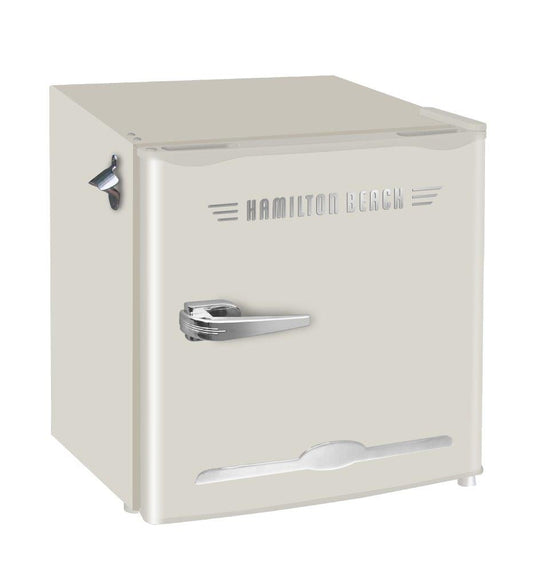 Hamilton Beach 1.6 Cu. Ft. Retro Refrigerator With Built-In Side Bottle Opener, 2 Liter Door Basket, Cream, HBF1600