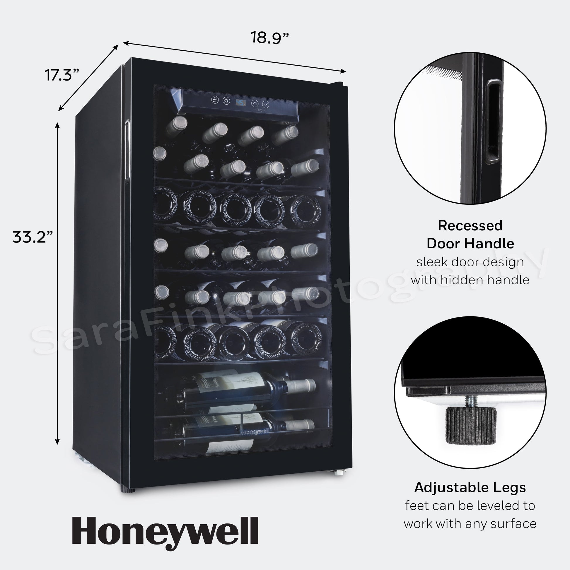 Honeywell 34 Bottle Compressor Wine Cooler, Large Freestanding Wine Cellar for Red, White, Champagne, Digital Temperature Control, Stainless Steel