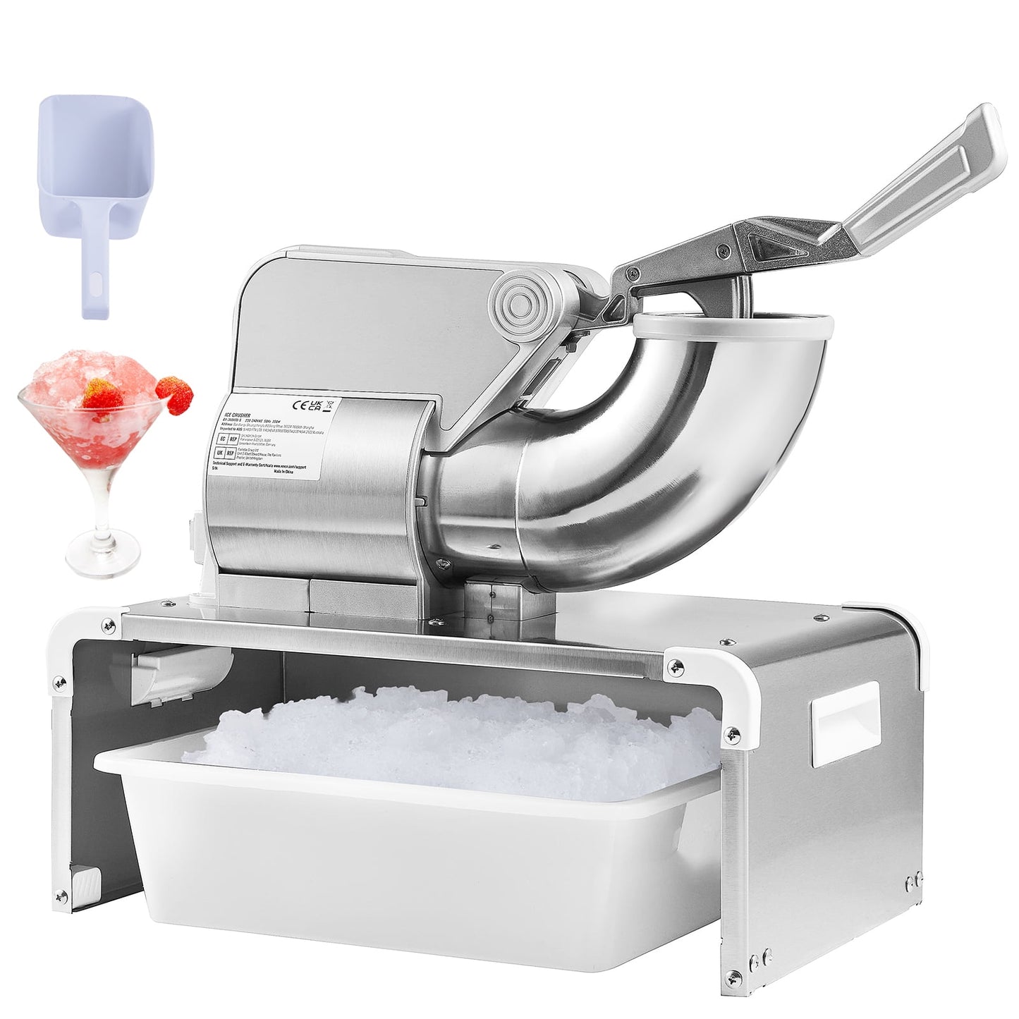 KFFKFF Commercial Ice Crusher 661lbs/H 300W Snow Cone Maker Shaved Ice with 4 Stainless Steel Blades and a Protective Cover, SILVER