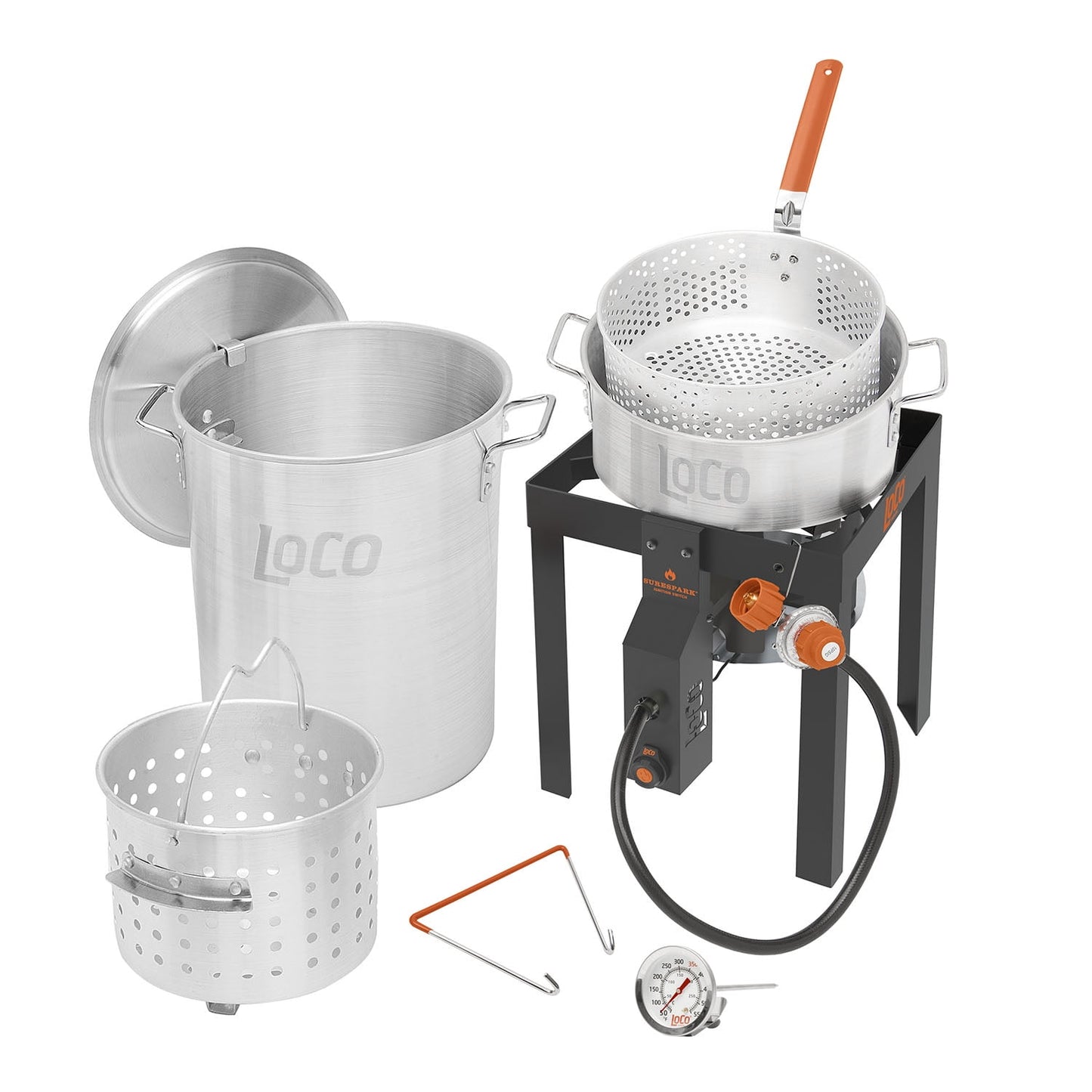 LoCo Cookers Outdoor Propane Surespark 30qt Boil/Fry/Steam Kit with Twist & Steam