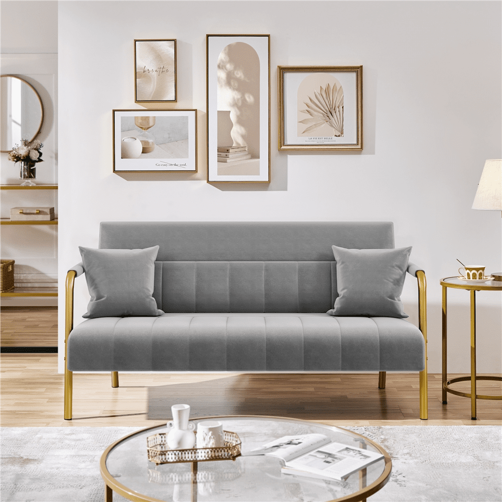 Renwick 56.5'' W Modern Upholstered Sofa Couch with 2 Pillows, Light Gray