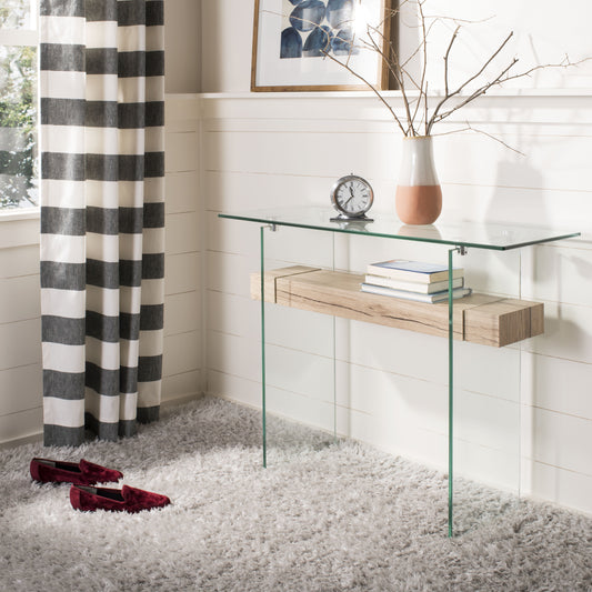 SAFAVIEH Kayley Rectangular Modern Glass Console Table, Natural