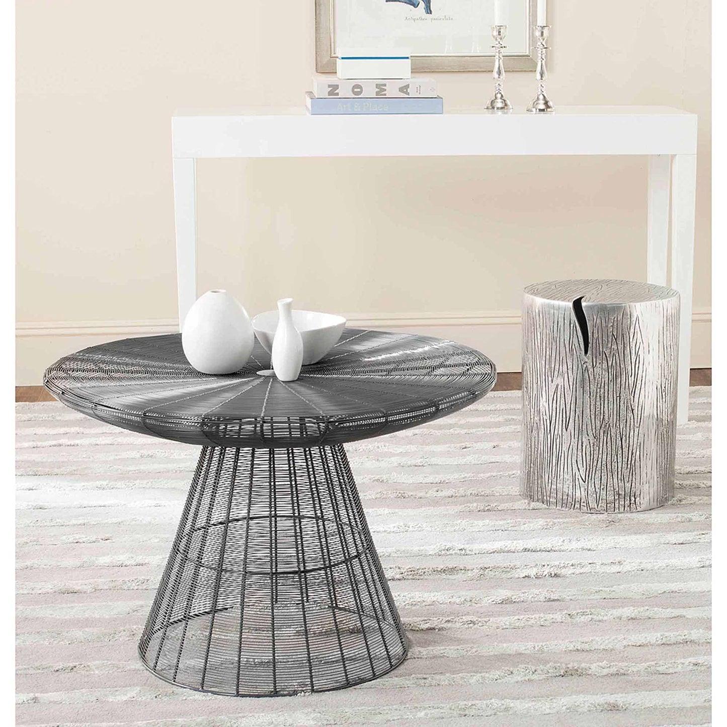 SAFAVIEH Reginald Solid Metal Wire Mesh Coffee Table, Grey