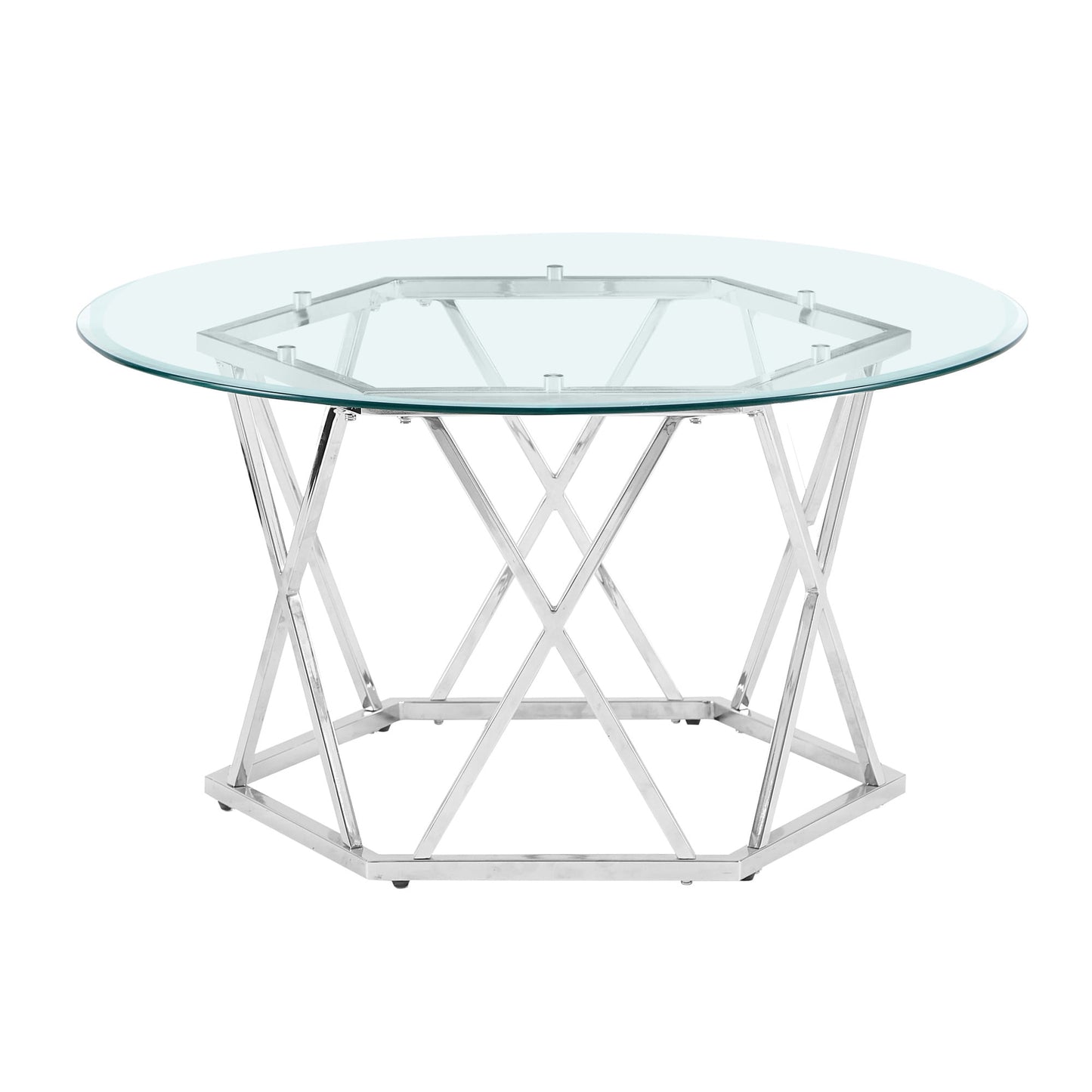 Steve Silver Escondido Modern 36" Round Glass Top Coffee Table, Chrome