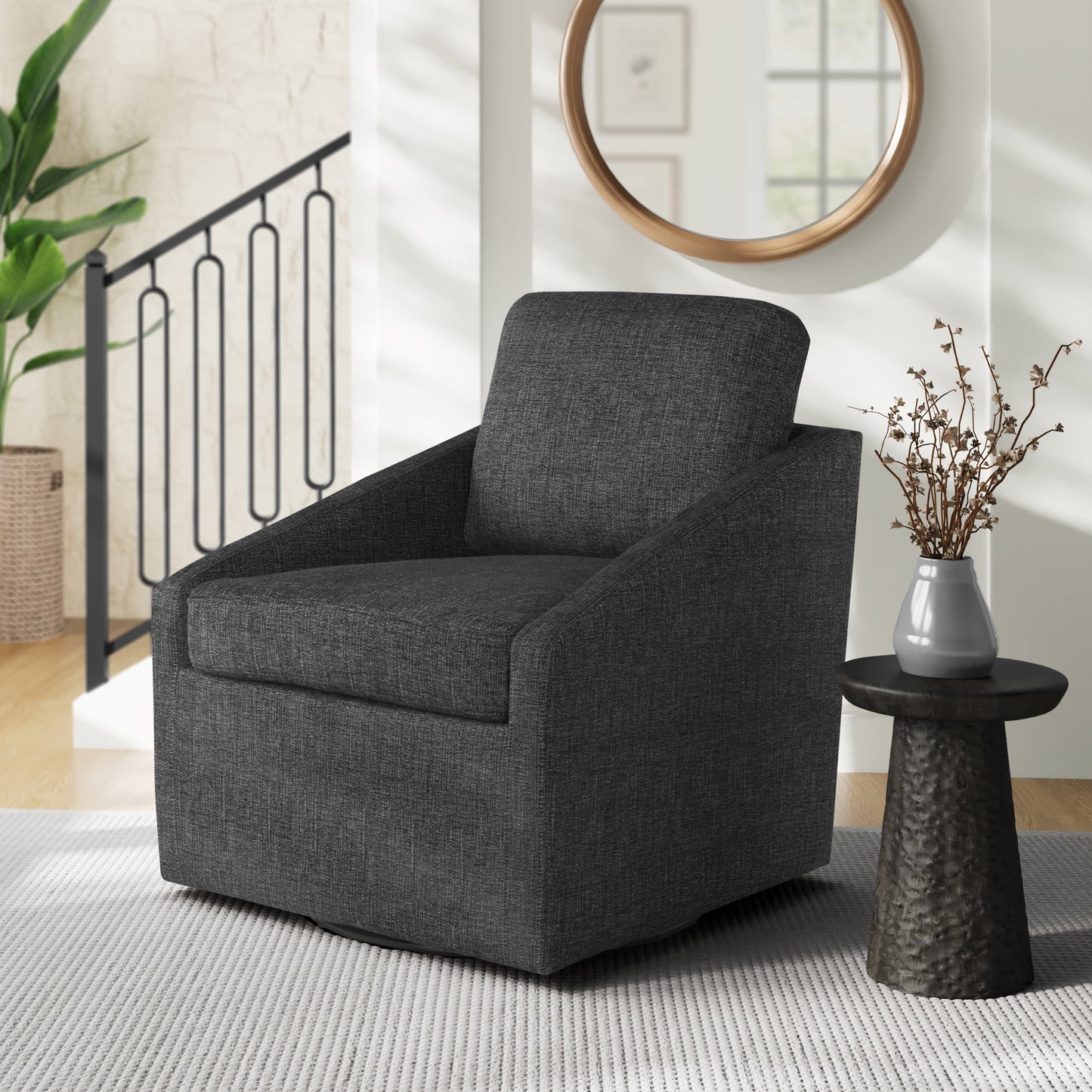 Studio Living Harvard Modern Swivel Accent Chair, Black Chenille Fabric