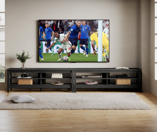 TV Stand for 85 inch TV Entertainment Center Black Wood TV Media Console Table for 90/95/100 inch TV with 8 Storages for Living Room Bedroom,