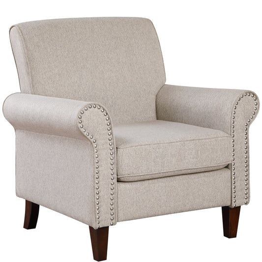 TrumanPick Accent Chairs Fabric Living Room Chairs Armchair with Nail-Head Trim Cozy Sofa Chair for Bedroom, Beige