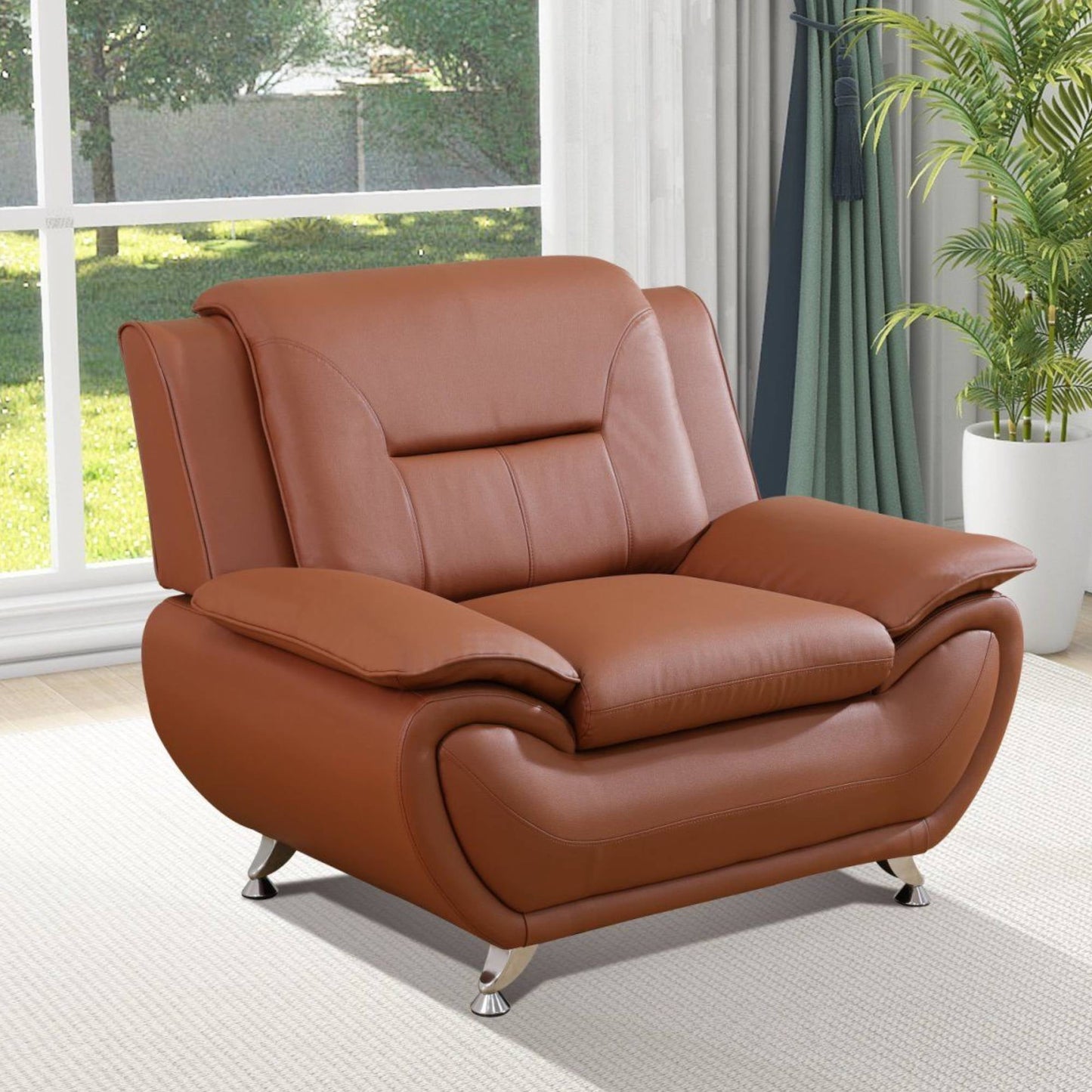 Trumanpick Leather Single Sofa Chair, Modern Comfy Sofa Couch for Living Room, Bedroom, Brown