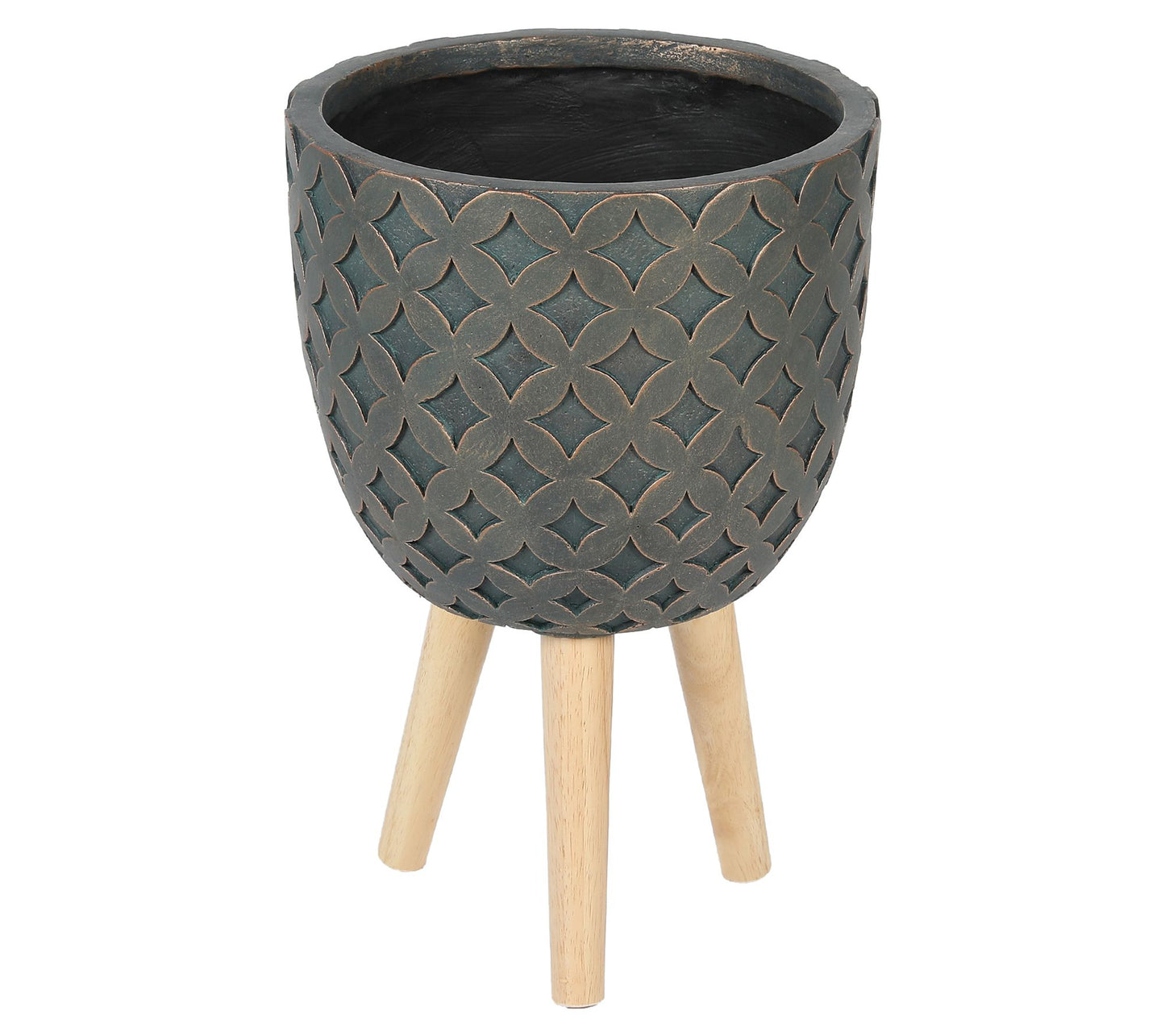 LuxenHome Butterfly 14.7" Round Planter with Wood Legs