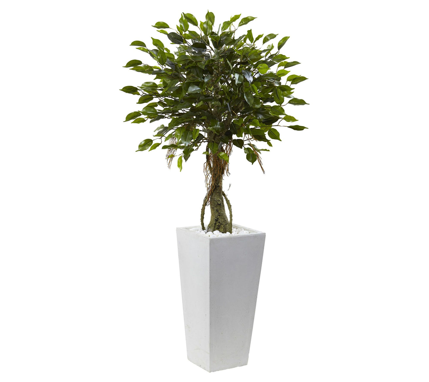 52" Ficus Tree with White Planter by Nearly Natural