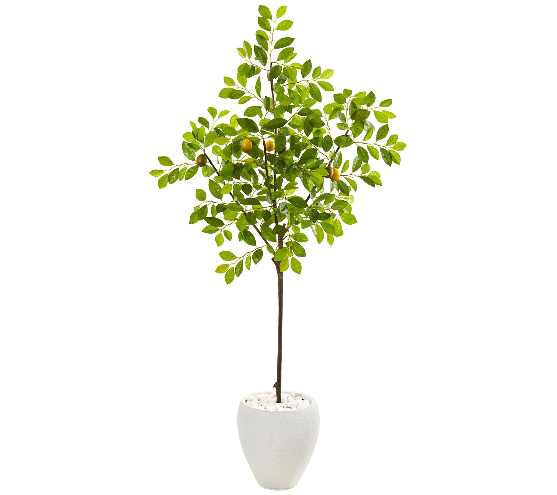 68" Lemon Tree in White Planter by Nearly Natural