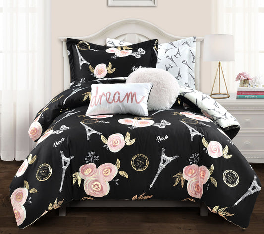 Vintage Paris Rose Butterfly T/TXL Comforter Set by Lush Decor