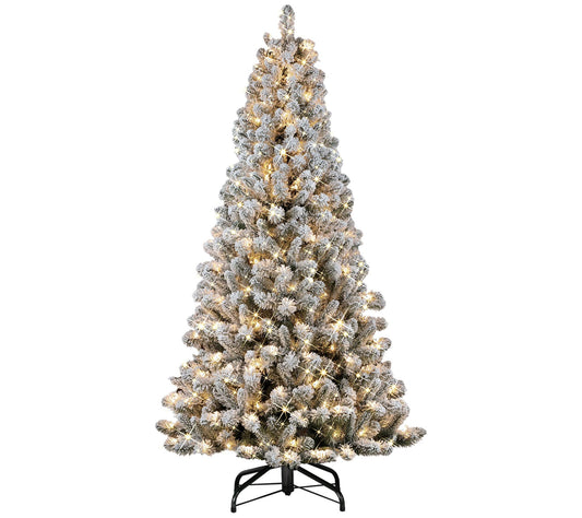 6.5' Prelit Flocked Vermont Christmas Tree 300Clear Lights