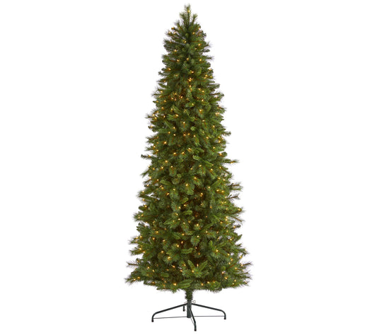 9' Lit Slim Mountain Pine Christmas Tree by Nearly Natural