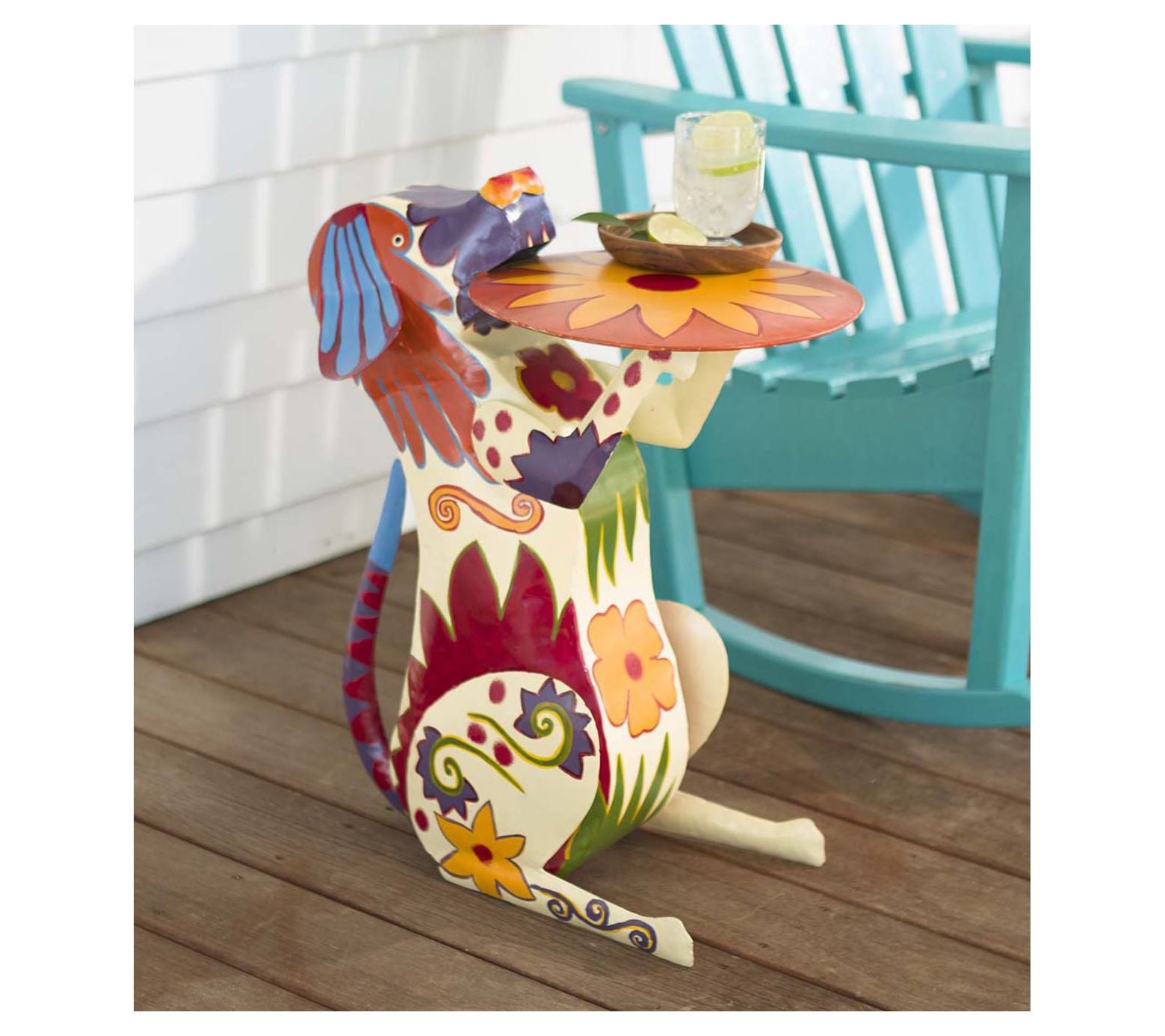 Evergreen Colorful Folk Art Metal Dog Side Table