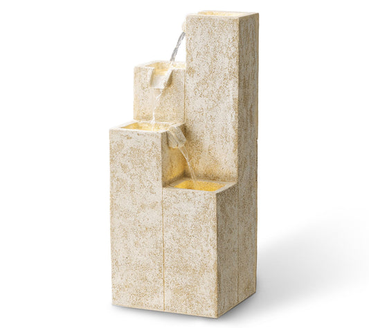 Glitzhome 34" Faux Terrazzo Geometric Square LED Fountain