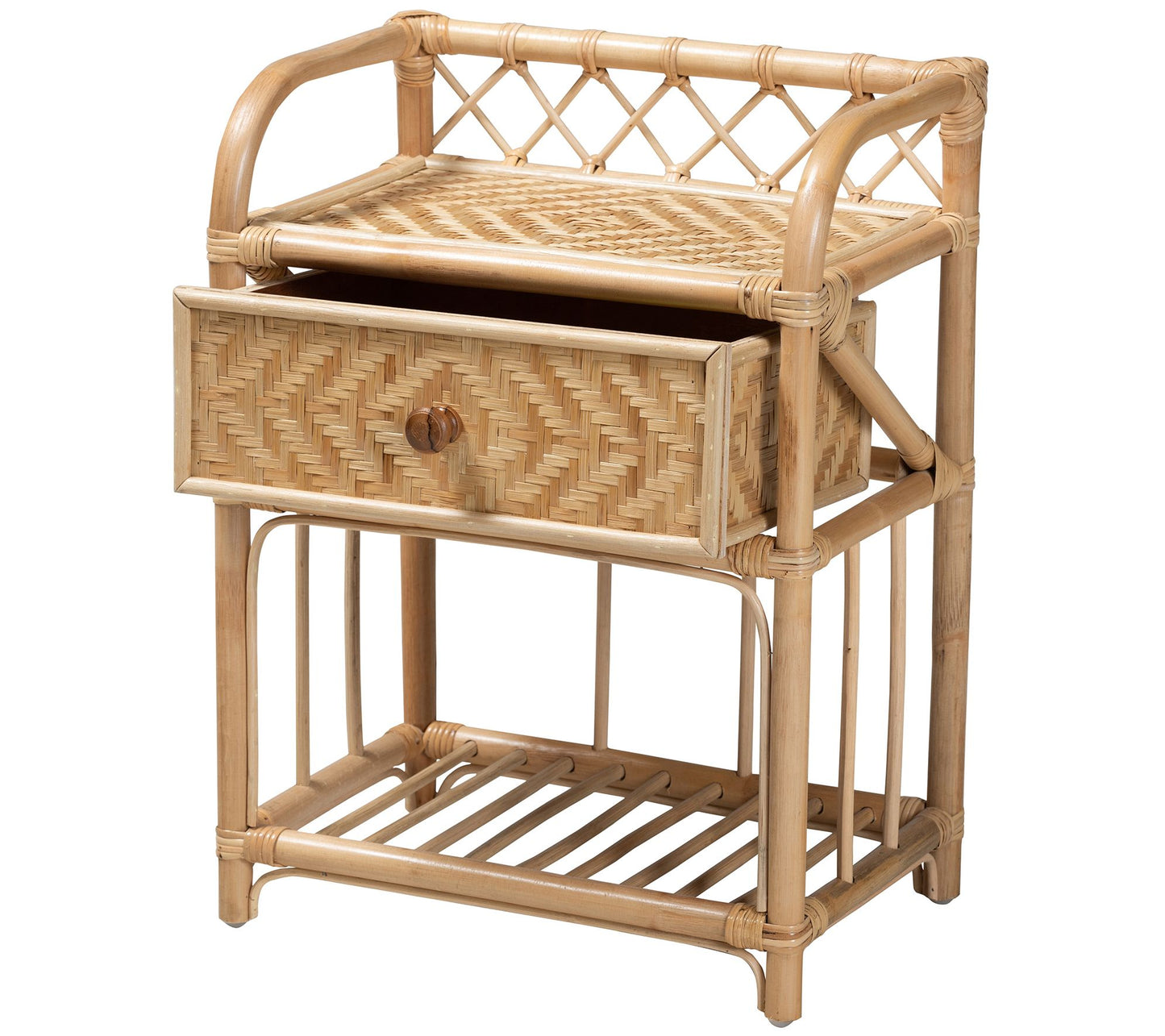 Baxton Studio Kobie Natural Brown Rattan 1-Drawer Nightstand