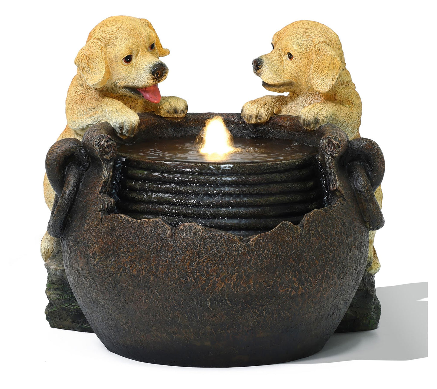 LuxenHome Puppy Love Farmhouse Resin Outdoor Fountain