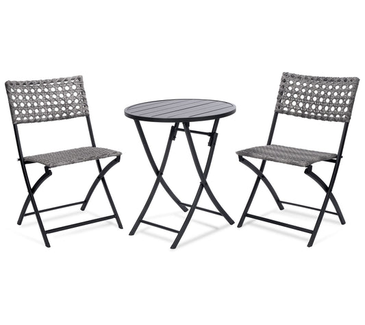 Backyard Expres sions 3 Piece W icker Folding P atio Bistro Set