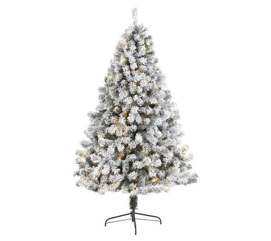 7' Flocked Christmas Tree with 350 Lights by Nearly Natural