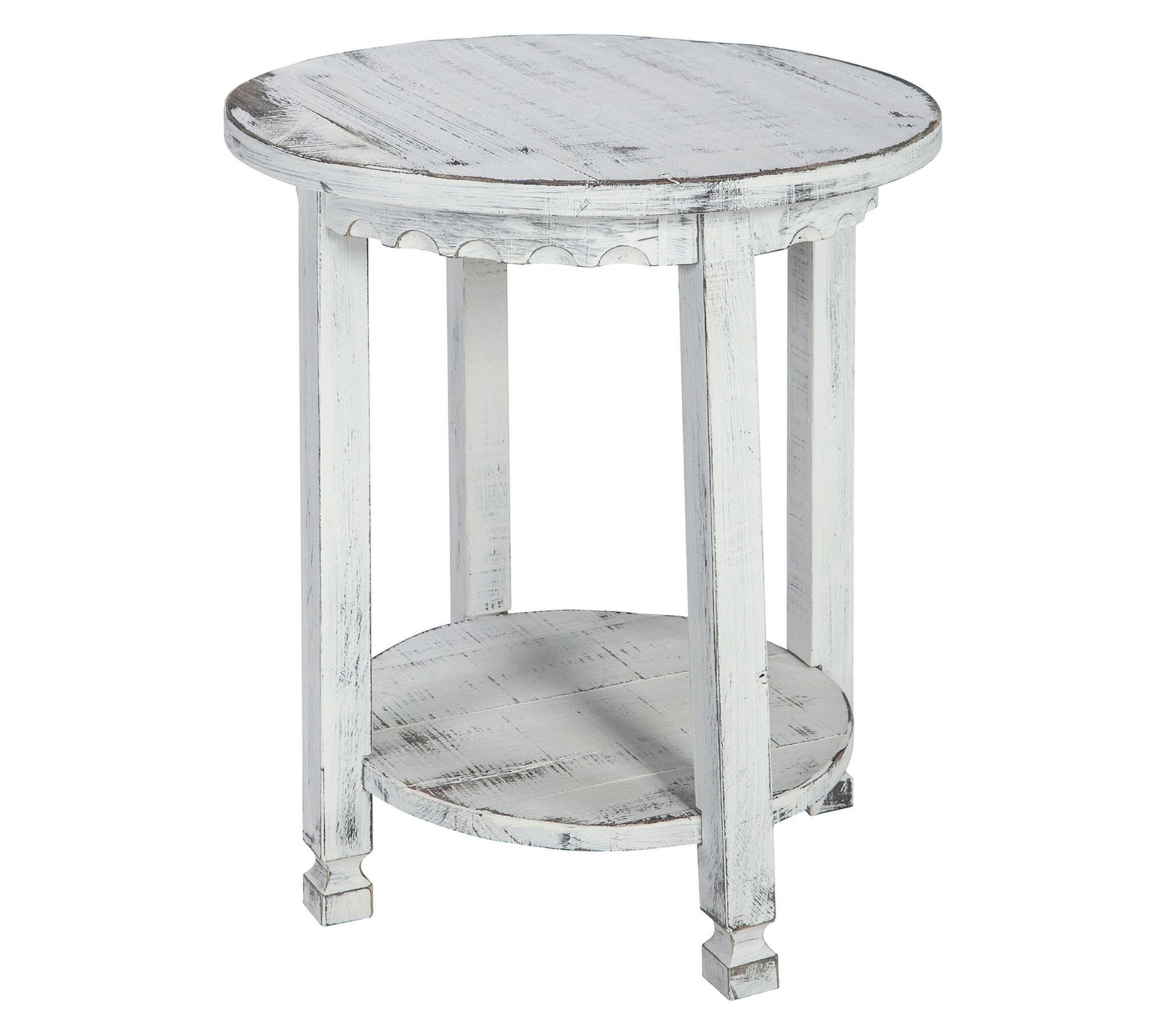 Alaterre Furniture Rustic Cottage Round End Table with Shelf