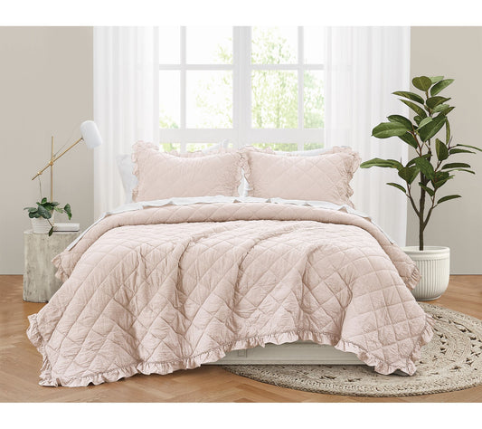 Truly Soft Crinkle Ruffle 3-Piece King Quilt Set
