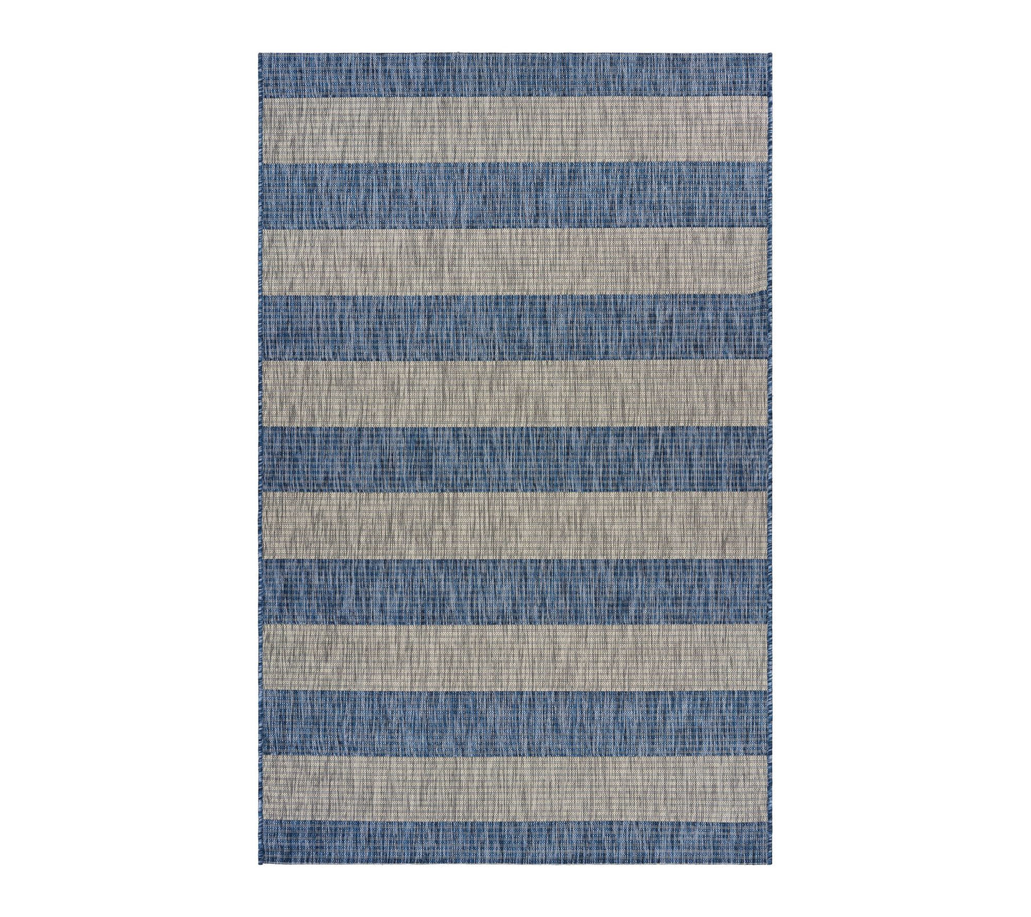 Ox Bay Navy Blue/Gray Striped Outdoor Area Rug, 7'9" x 9'9"