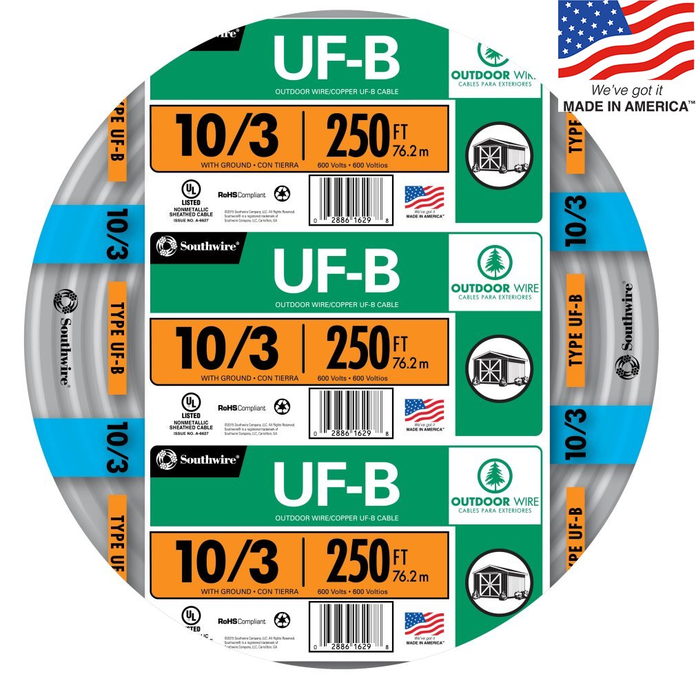 Southwire 250-ft 10 / 3 Solid UF-B Wire W/G ( By-the-roll )